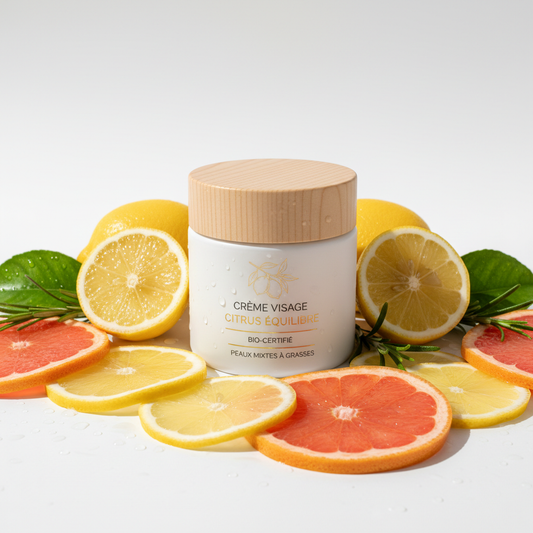 Crème Matifiante Visage 50ml Citron Pamplemousse - Peaux Mixtes Grasses Bio