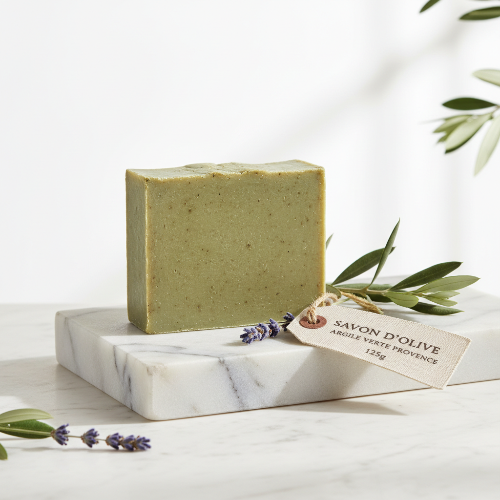 Savon Bio Huile d'Olive AOP Argile Verte - Purifiant Artisanal Provence 125g