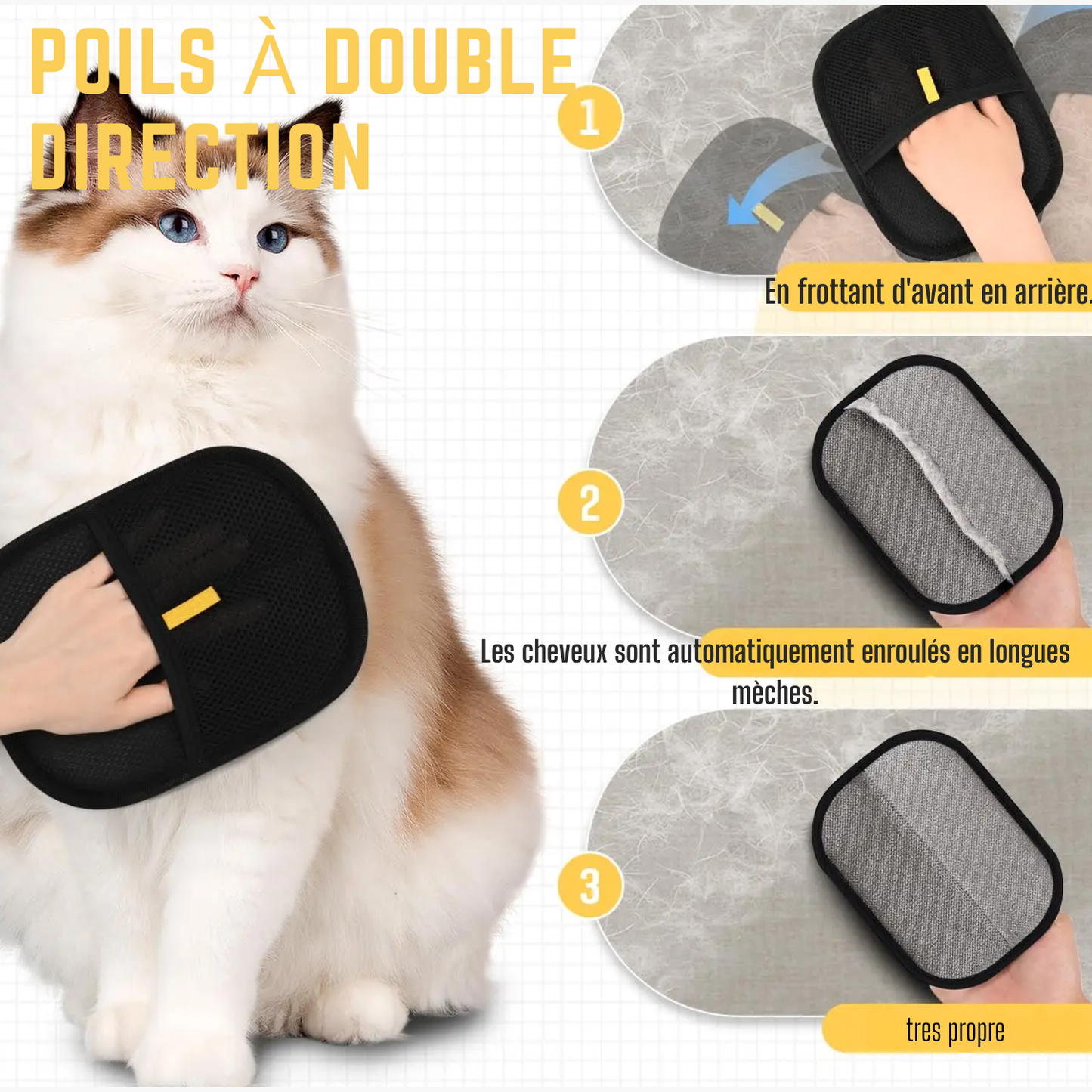 Accessoire toilettage chien - Gant électrostatique capture poils instantanément