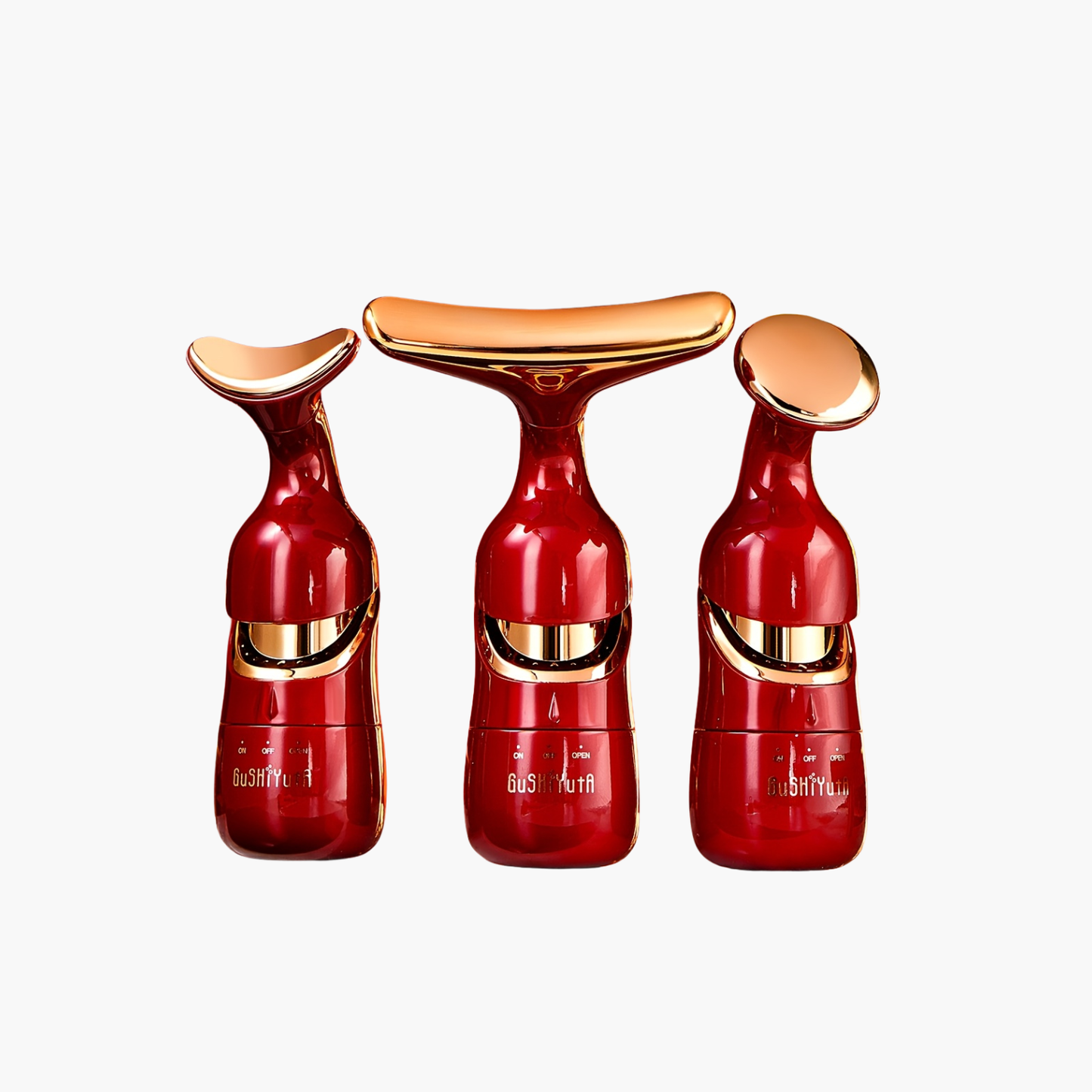 Appareil massage facial vibrant rouge et doré 4 modes - Masseur beauté ergonomique pour visage cou contour des yeux tonifiant
