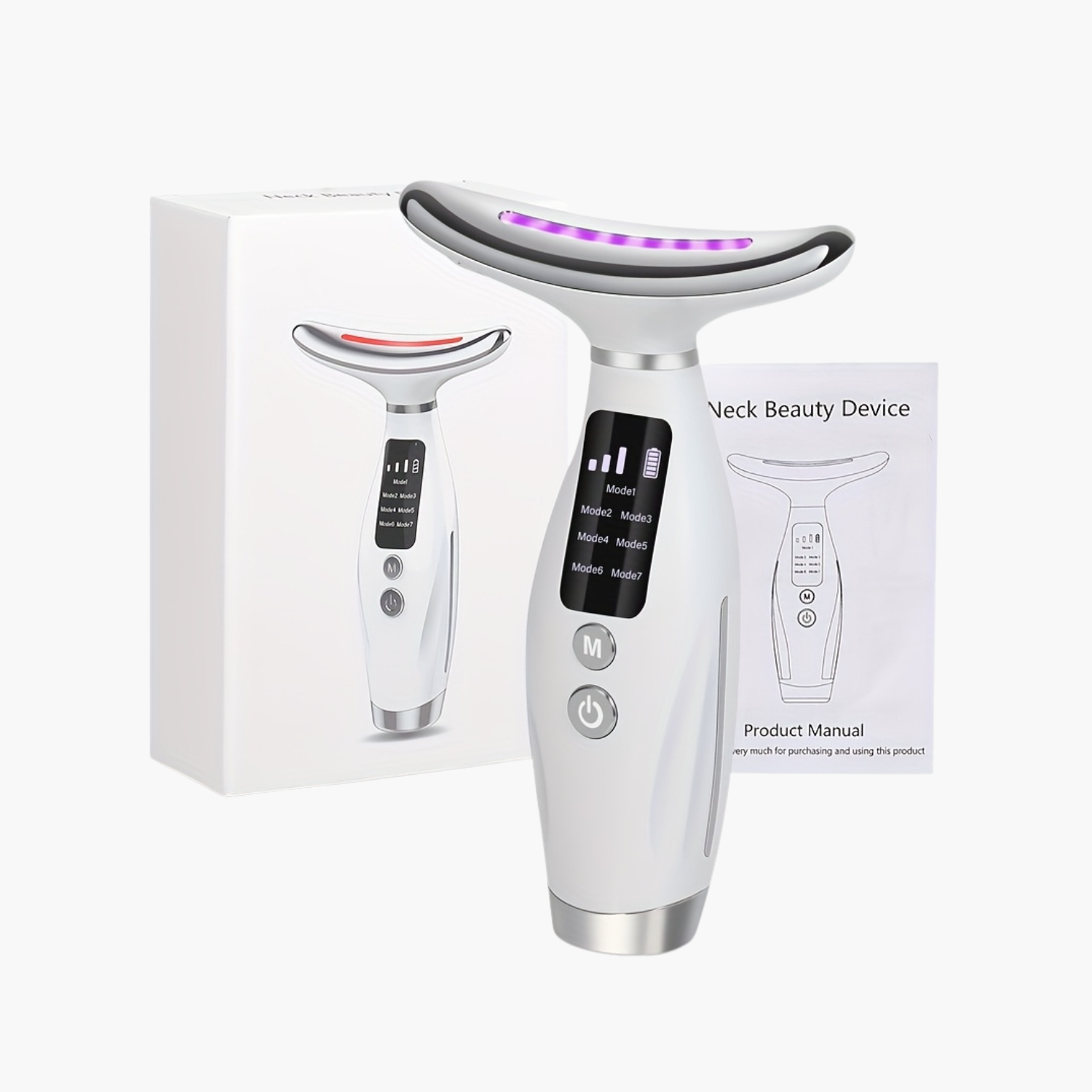 Appareil soin visage rechargeable 7 modes - Masseur facial chauffant USB - Dispositif beauté anti-âge raffermissant