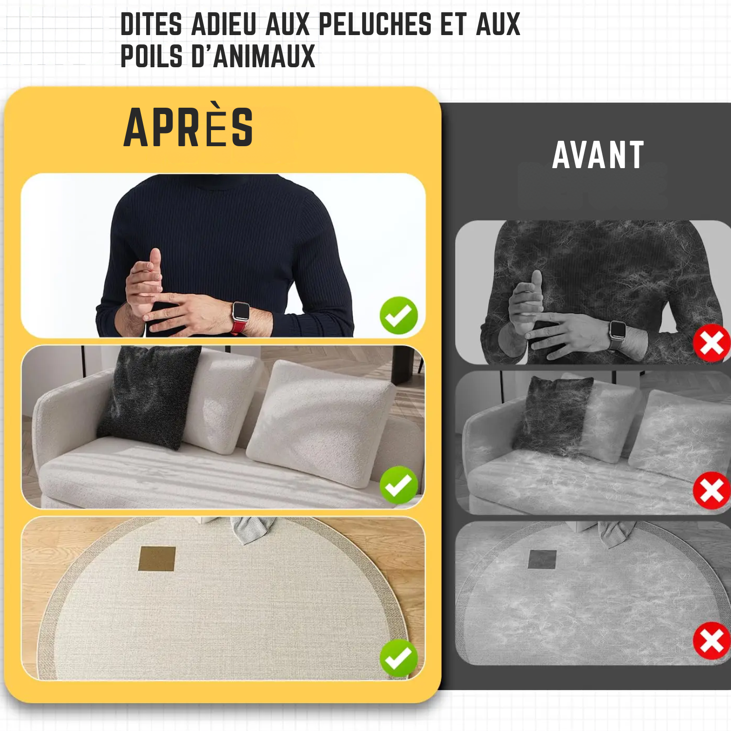 Brosse gant électrostatique pour enlever poils animaux sur vêtements