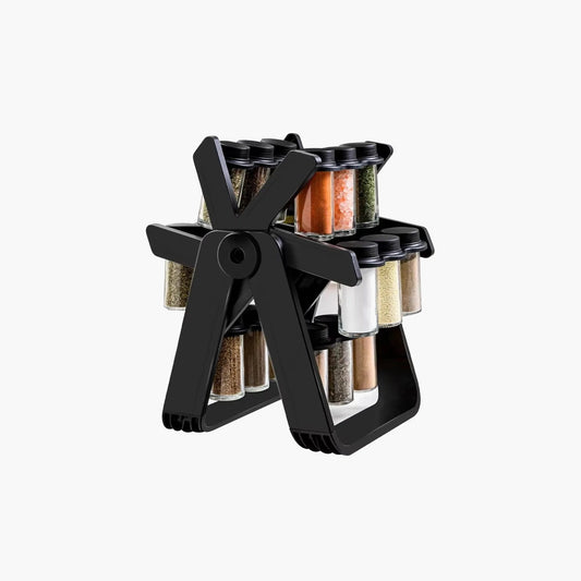 Carrousel à épices rotatif 18 pots en verre avec couvercles hermétiques - organisateur de cuisine premium
