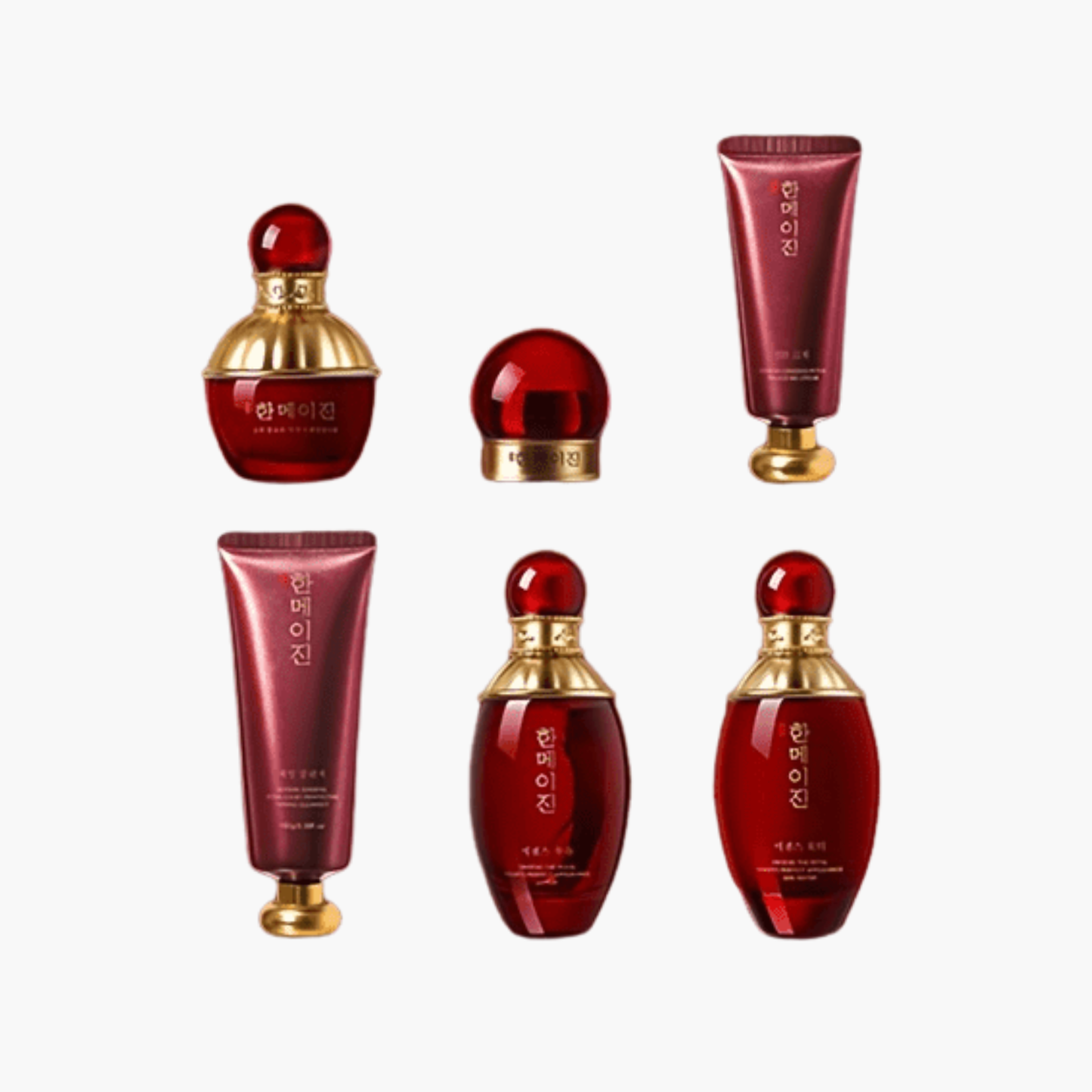 Coffret 6pcs soins coréens acide hyaluronique ginseng rouge - K-beauty hydratation luxe hypoallergénique routine complète
