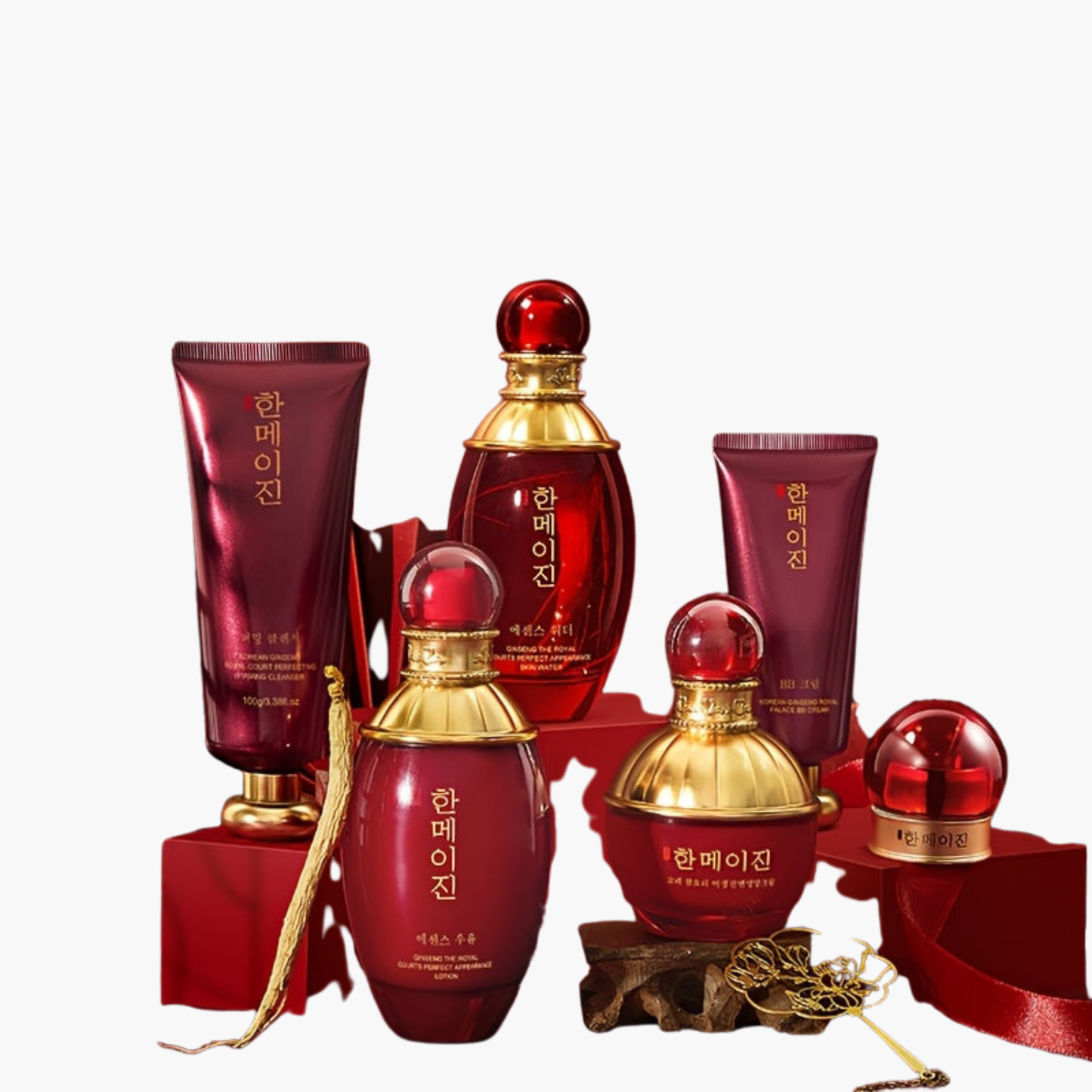 Kit 6 produits K-beauty acide hyaluronique ginseng rouge - Coffret soins coréens hydratant anti-âge repulpant
