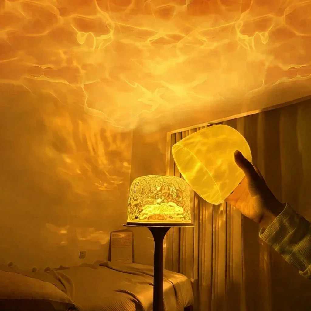 Lampe champignon ambiance 16 couleurs - Effet projection eau en action
