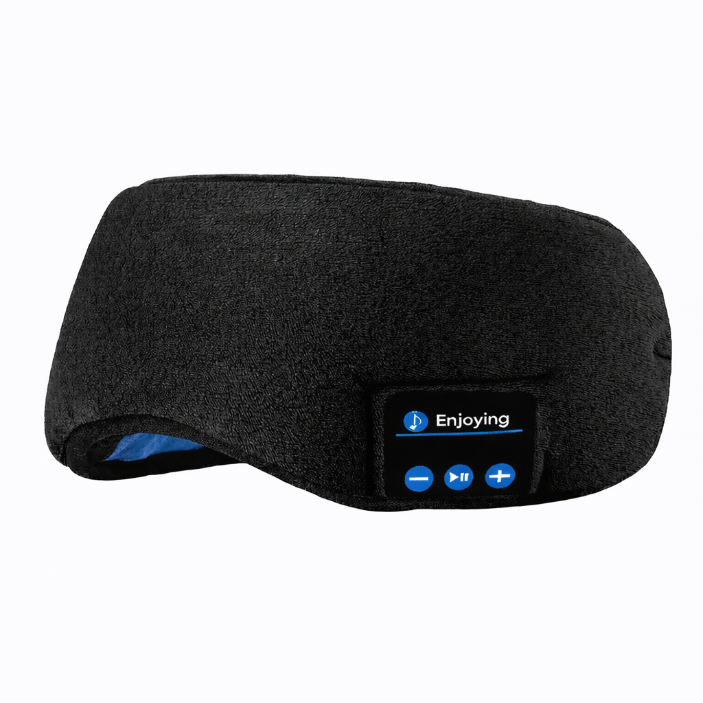 Masque de sommeil Bluetooth avec écouteurs intégrés – vue de face, tissu doux élastique