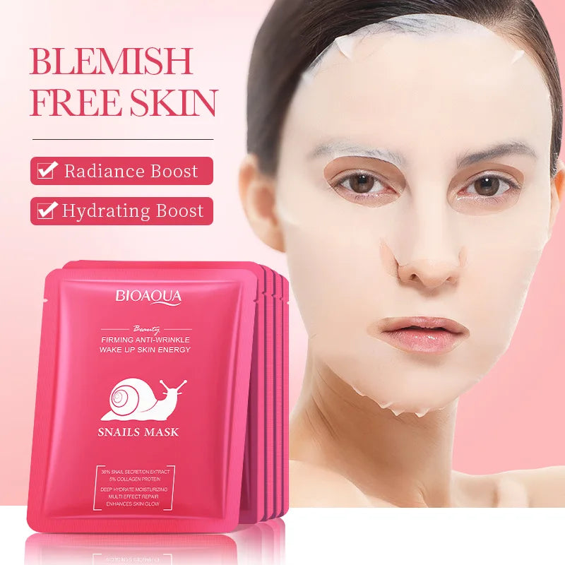 Masque tissu BIOAQUA Bave de Limaçon – Pack 5 – Peau apaisée