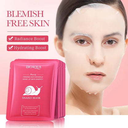 Masque tissu BIOAQUA Bave de Limaçon – Pack 5 – Peau apaisée