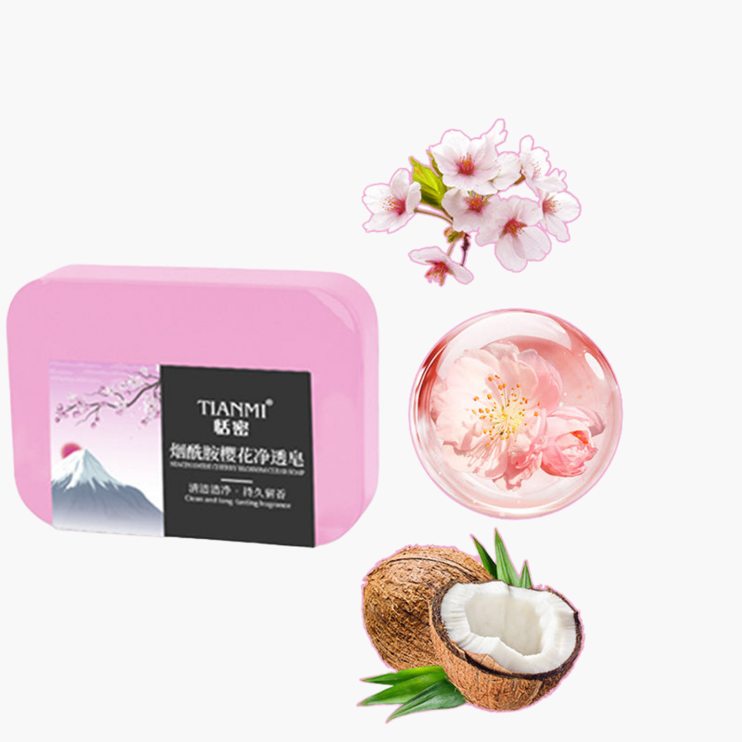 Pain savon fleur cerisier sakura - Nettoyant doux nicotinamide K-beauty visage corps peaux sensibles beige rosé
