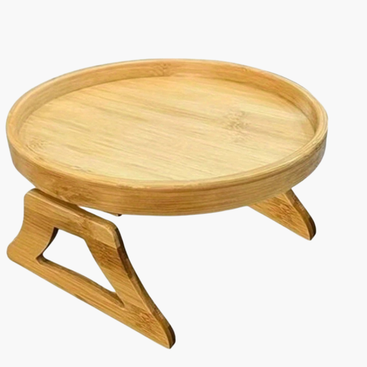 Plateau d'accoudoir en bois pour canapé avec clip de fixation et rangement intégré
