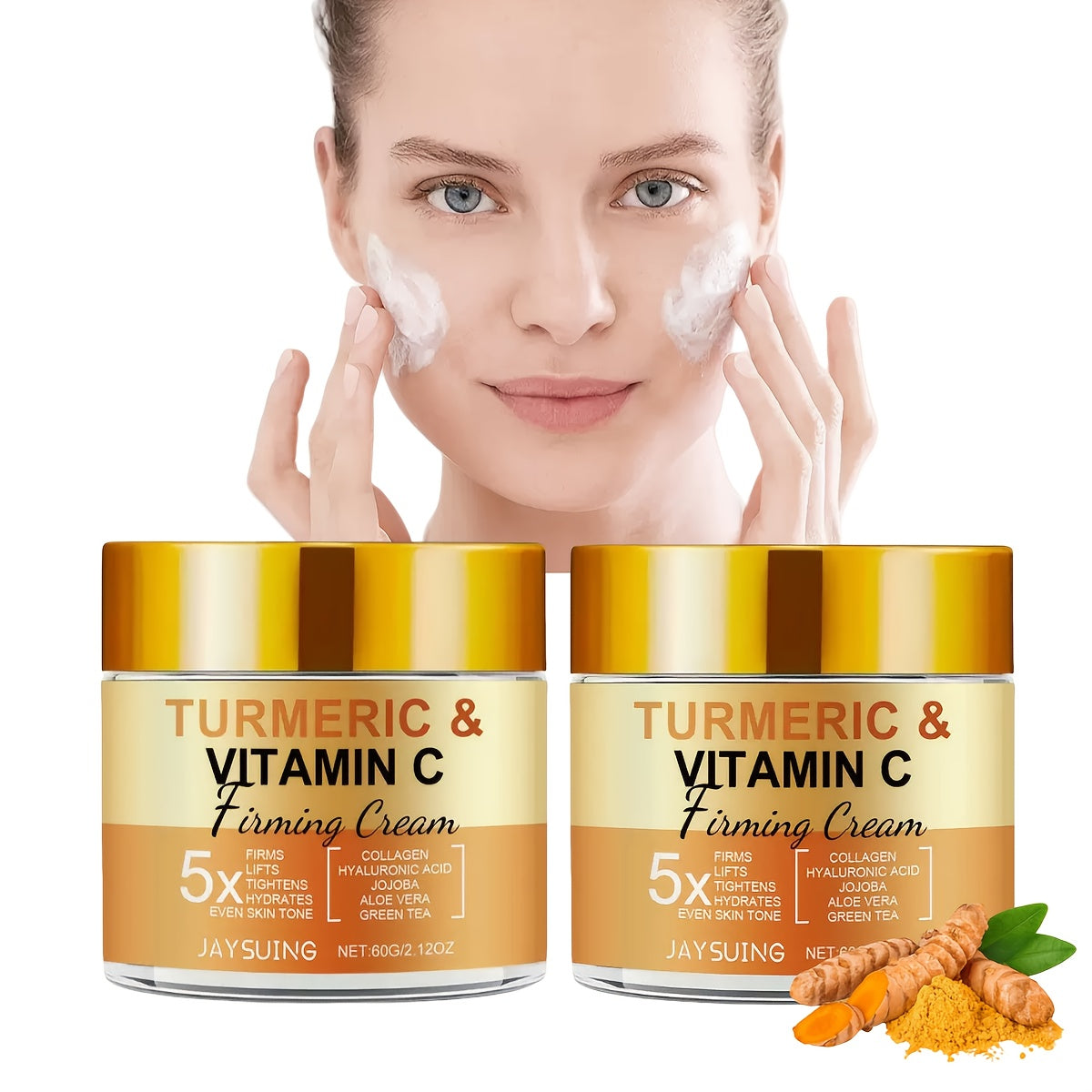 Pot crème raffermissante K-beauty curcuma collagène - Soin visage coréen vitamine C anti-rides hydratant
