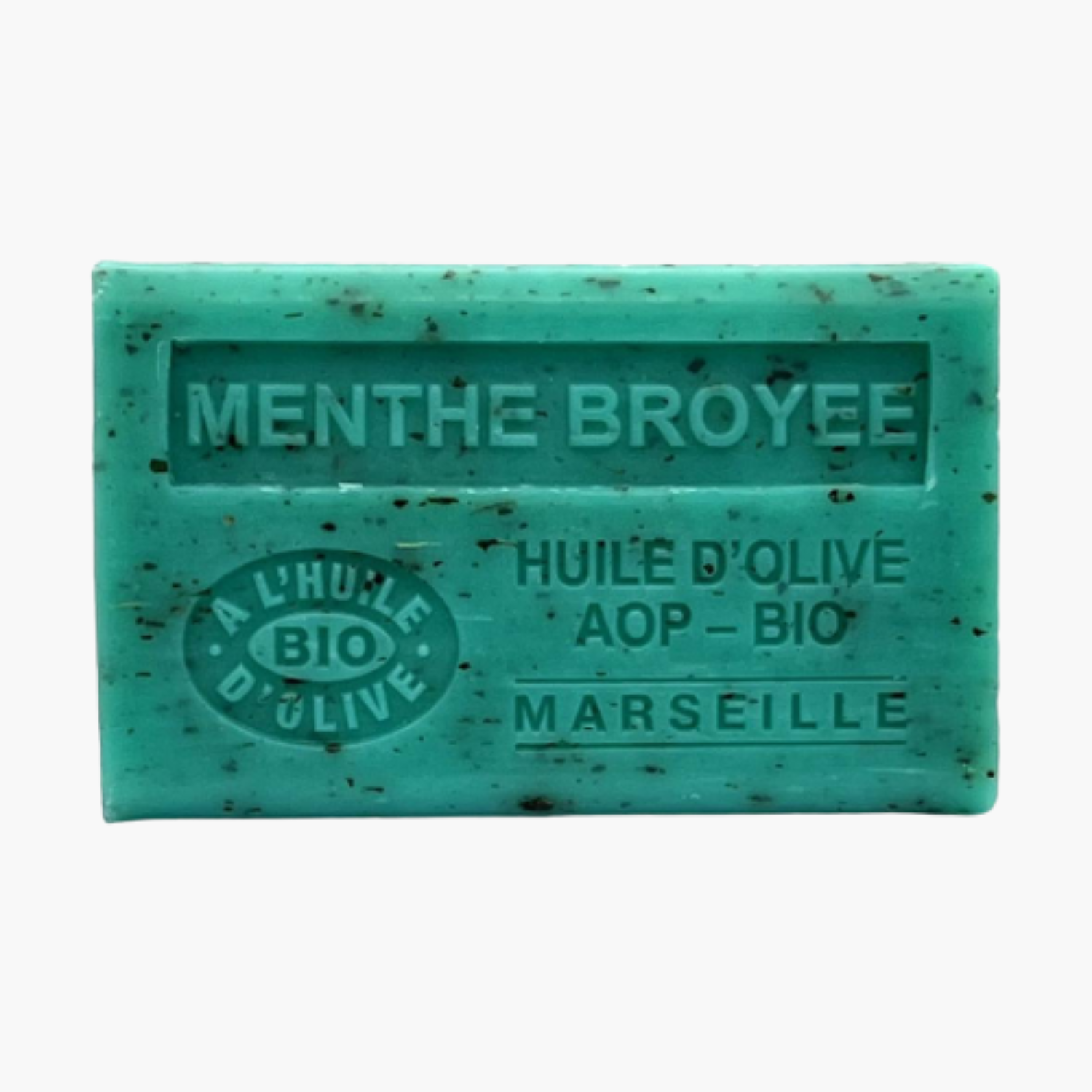 Savon bio artisanal à l'huile d'olive AOP et menthe broyée - Fabrication provençale naturelle 125g