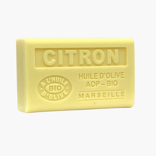 Savon naturel bio parfum citron et huile d'olive AOP - Produit artisanal rafraîchissant de Provence 125g