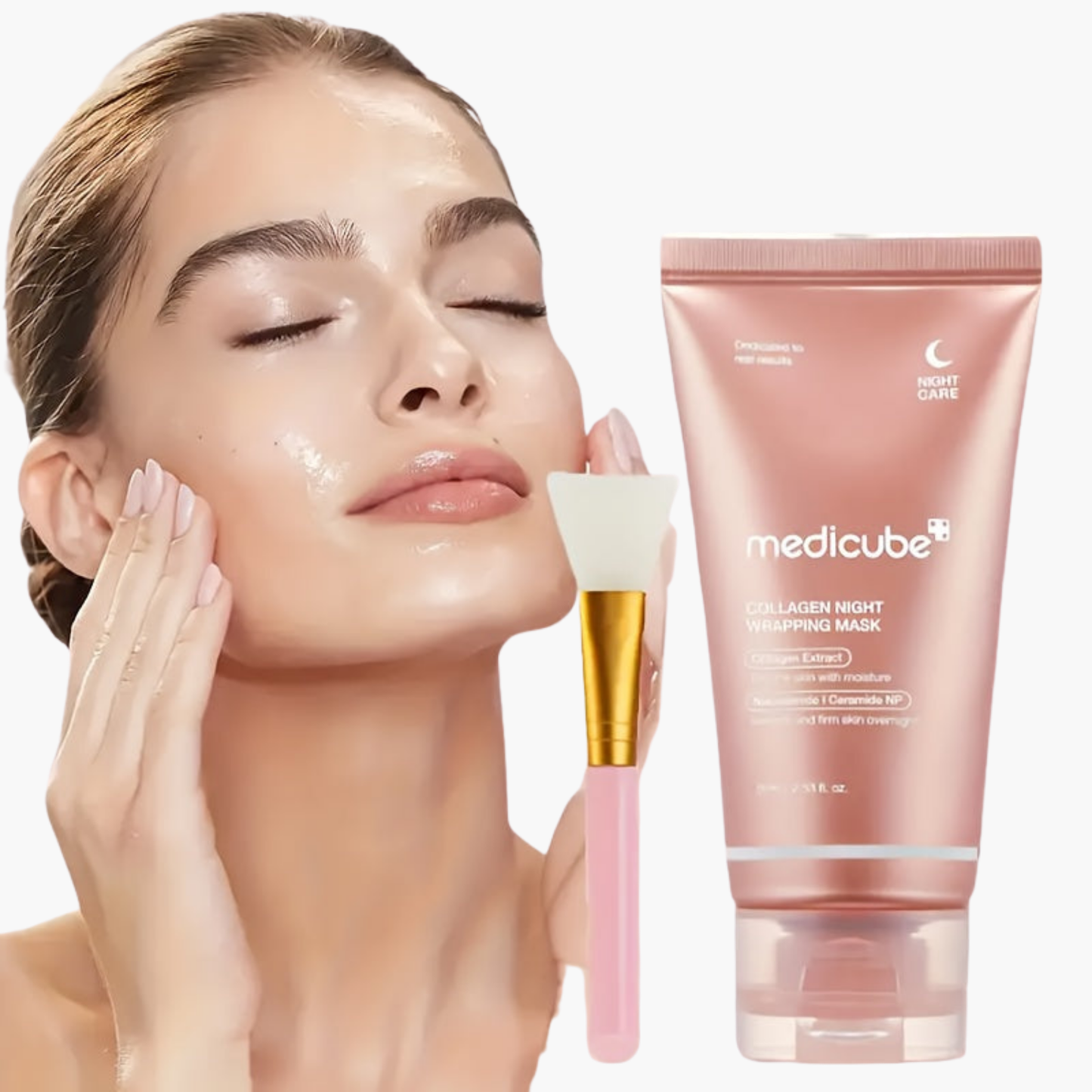 Set masque nuit Médicube collagène avec pinceau applicateur 75ml - Soin élasticité hydratation K-beauty anti-âge
