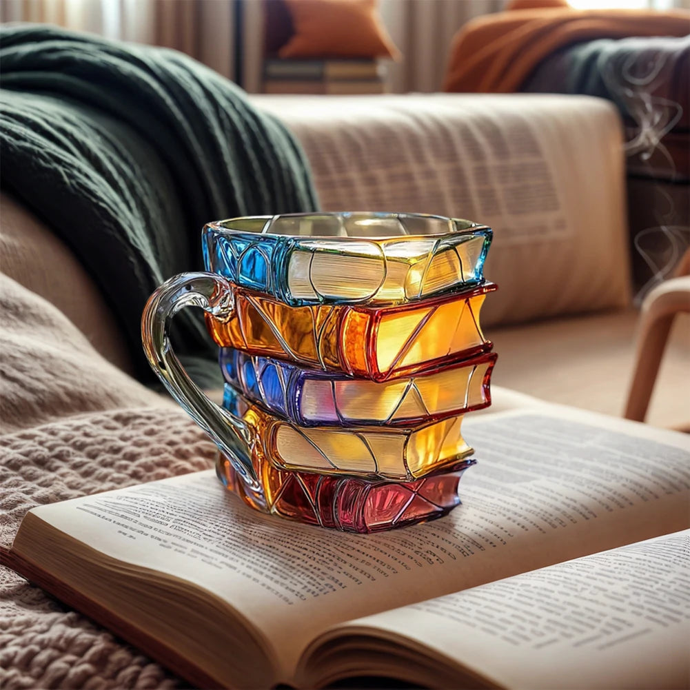 Tasse littéraire 3D livres anciens - détails peints à la main