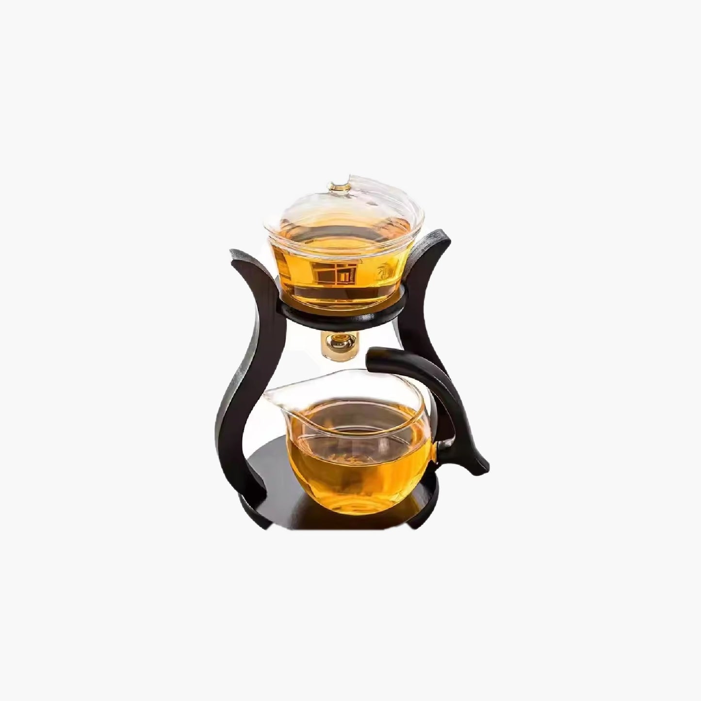 Théière en verre semi-automatique Lazy Kungfu avec infusion magnétique et design bois naturel
