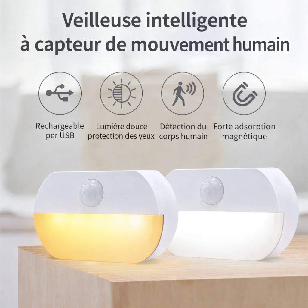 Veilleuse détecteur mouvement s'active automatiquement passage personne nuit
