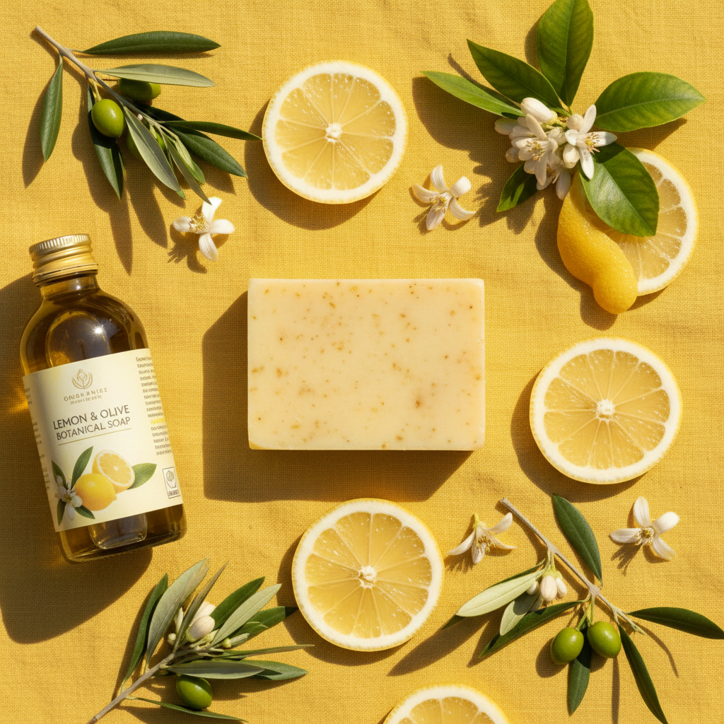 Flat lay savon citron