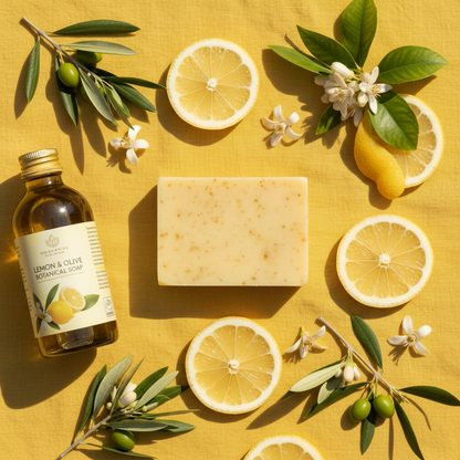 Flat lay savon citron