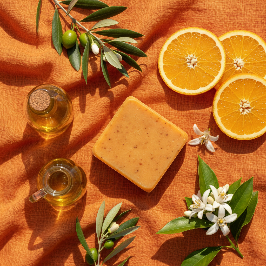 Flat lay savon orange