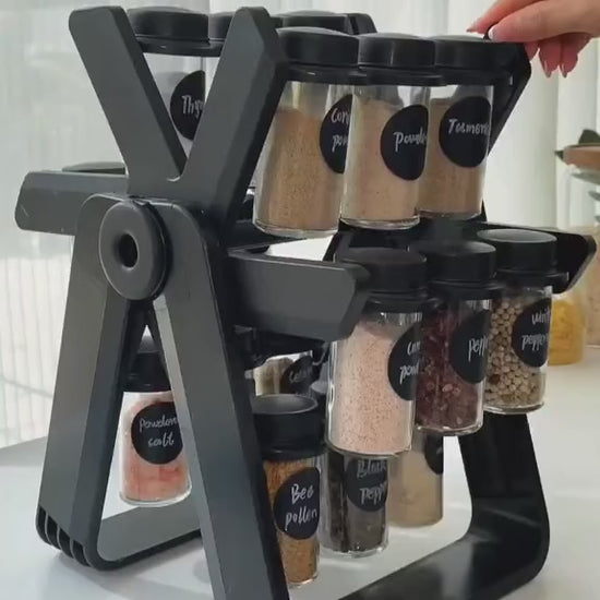 Organisateur d'épices rotatif 18 pots sur plan de travail cuisine moderne - gain de place et design élégant
